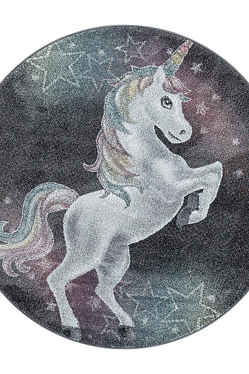Okrogla otroška kos preproga FUNNY unicorn siva