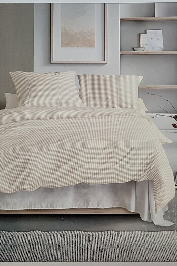 IRISETTE luksuzni bombažni saten BEŽ BELA KARO