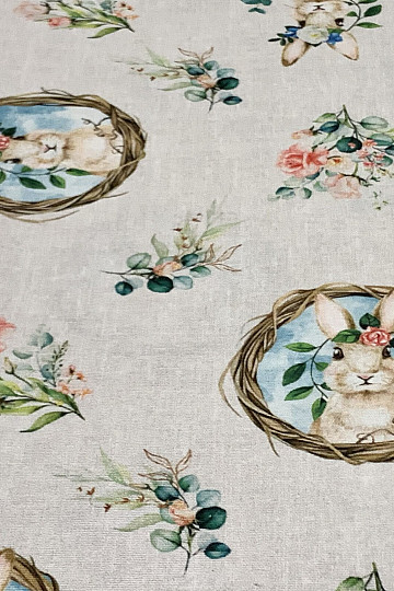 Dekorativna tkanina VELIKONOČNI ZAJČEK z vrtnico