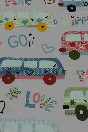 Otroška dekorativna tkanina HIPPIE CARS roza