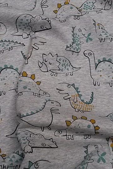 Bombažna pletenina s sivim potiskom DINOZAVRA
