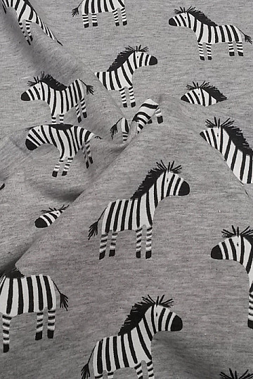 Bombažna pletenina ZEBRA potisk siva