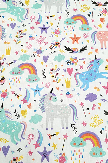 Otroški bombažni saten UNICORNS digitalni