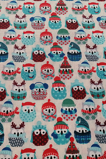 Bombažna tkanina OWLS IN WINTER modra