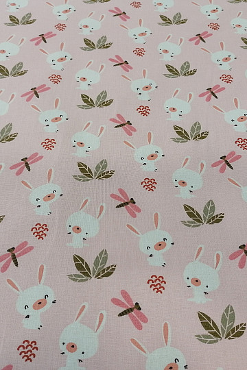 Rožnata bombažna tkanina BUNNY