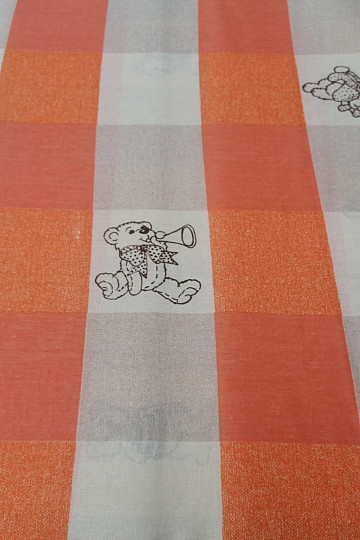 Bombažna tkanina Medvedki karo - oranžna
