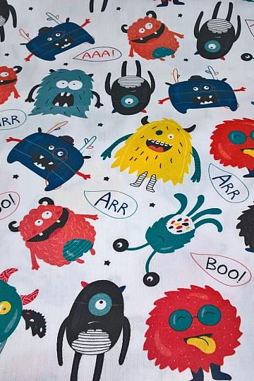 Otroški bombažni saten MONSTERS digital