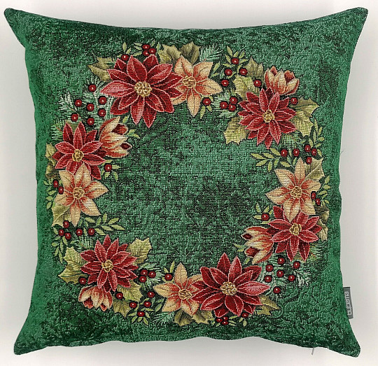 Božični gobelin ovitek CHRISTMAS ROSE-GREEN HOLY WREATH