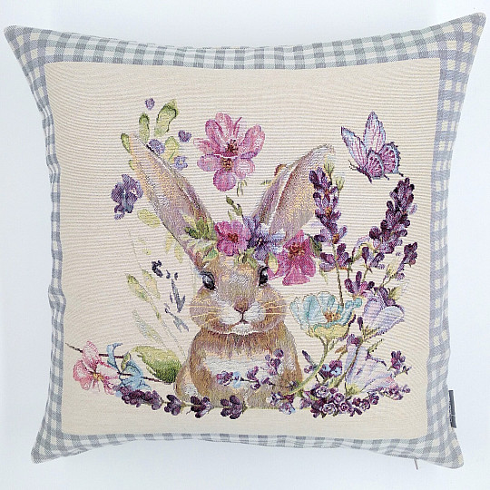 Prevleka za blazino BUNNY IN A FRAME siva karo