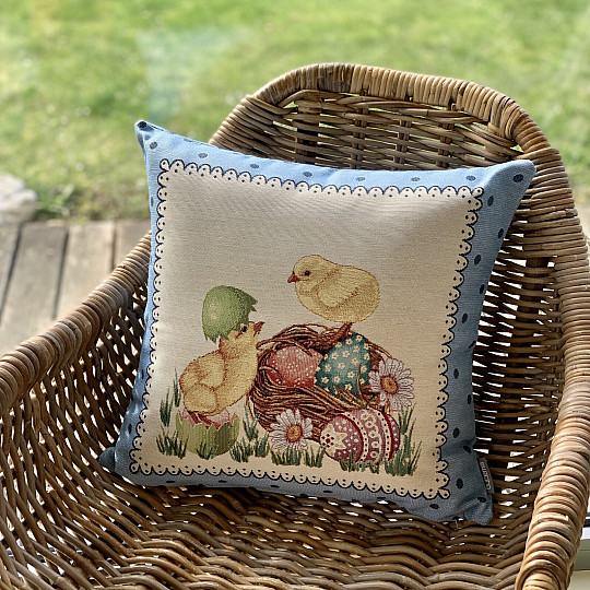 Goblen prevleka za blazino EASTER CHICK moder okvir
