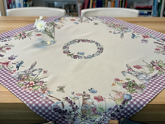 Tapiserija prt in šal EASTER TIME vijoličen karo