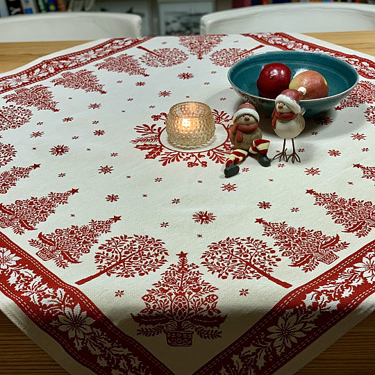 Tapiserijski prt in šal FOLK CHRISTMAS rdeč