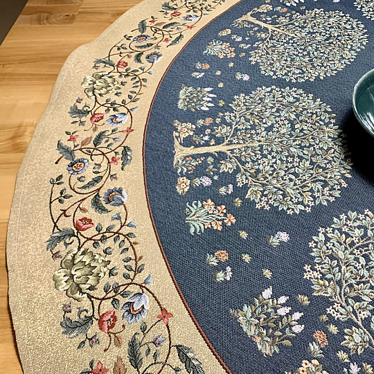 Okrogel tapiserijski prt DREVO SREČE moder