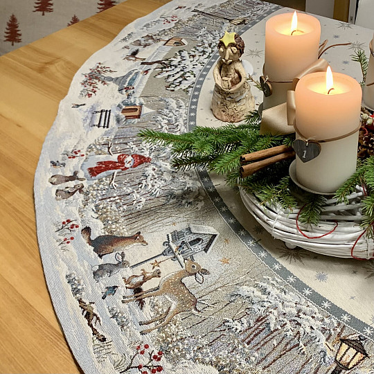 Božični tapiserijski prt okrogel NOČ ZIMA