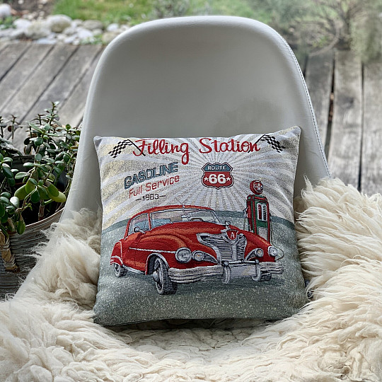 Tapiserijska prevleka za vzglavnik BENZINSKA ČRPALKA ROUTE 66