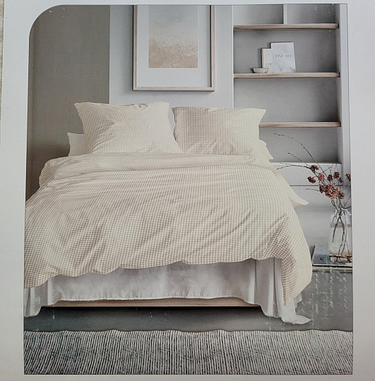 IRISETTE luksuzni bombažni saten BEŽ BELA KARO