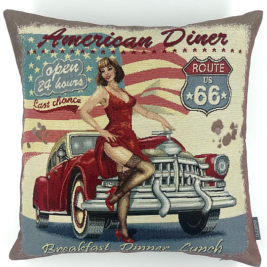 Prevleka za blazino iz tapiserije AMERICAN DINER ROUTE 66
