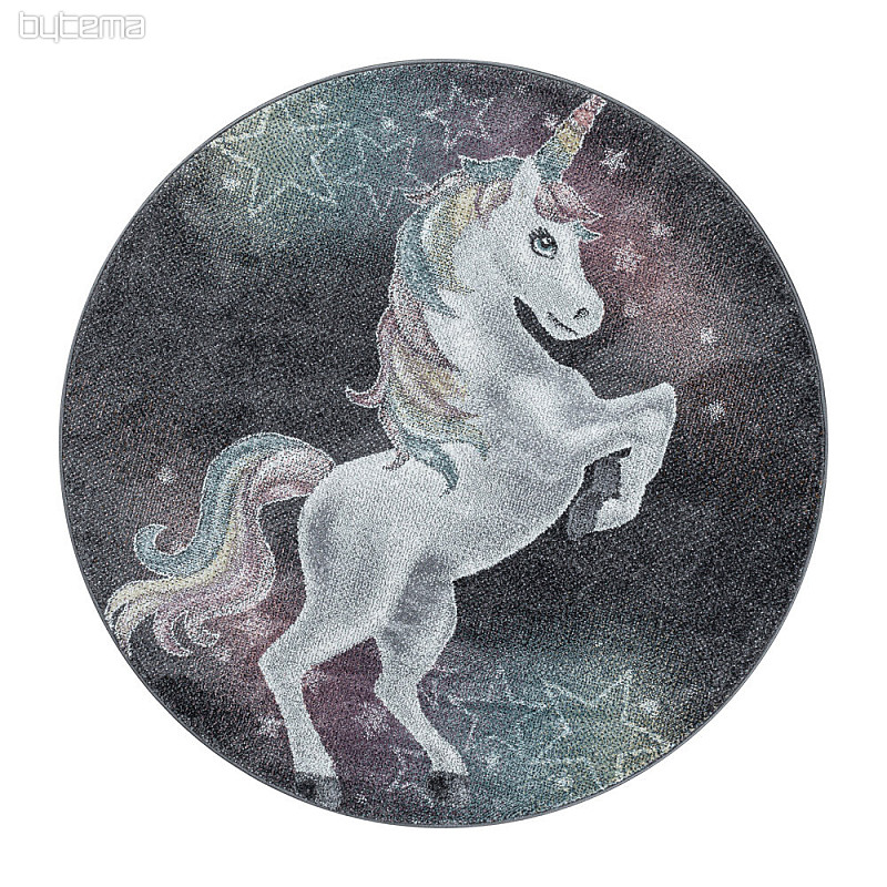 Okrogla otroška kos preproga FUNNY unicorn siva
