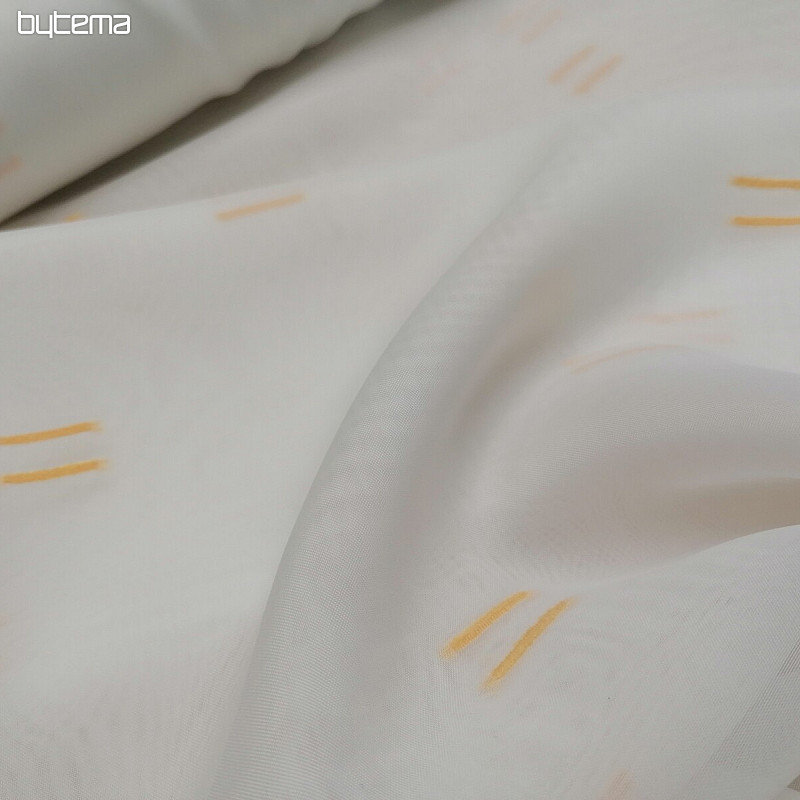 Voile zavesa svetlo krem barve s svetlo oranžnimi našitimi črtami