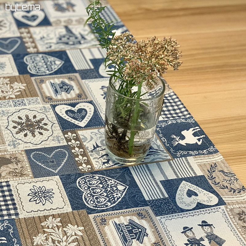 Tapiserija prt, šal PATCHWORK SRDCE modra