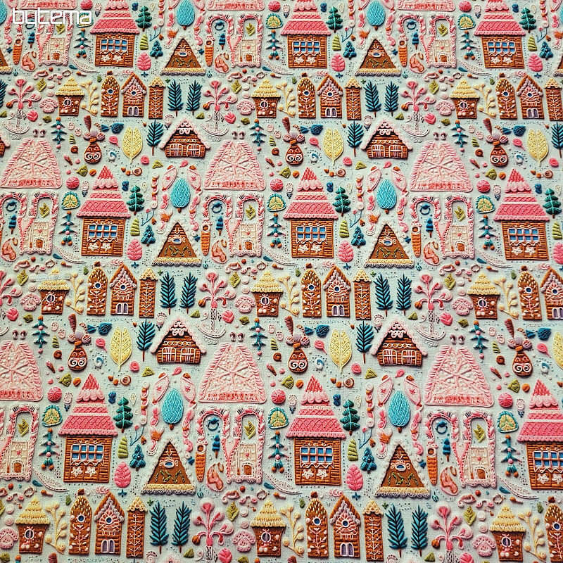 GINGERBREAD COTTAGE bombažno blago