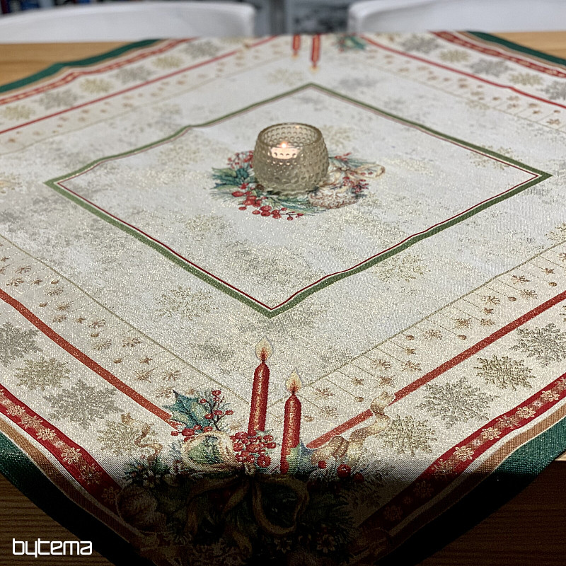 Tapiserijski prt in šal FLAMING CANDLES zelena obroba