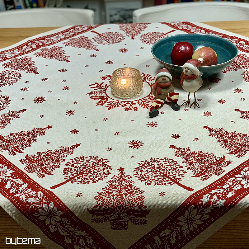 Tapiserijski prt in šal FOLK CHRISTMAS rdeč