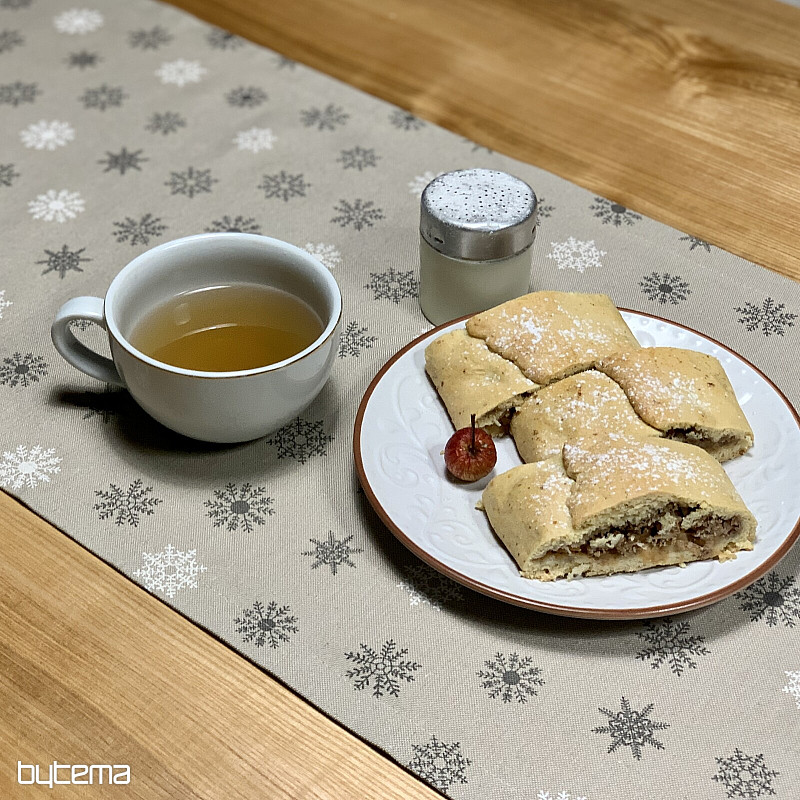 Božični prt in šal FLAKES SIVO-BELI