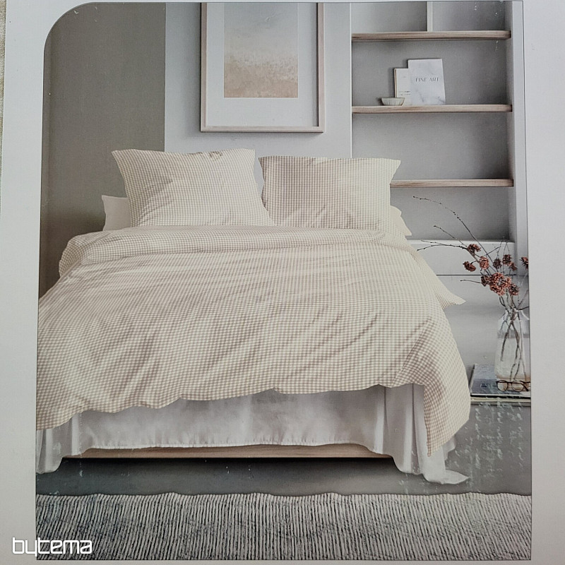 IRISETTE luksuzni bombažni saten BEŽ BELA KARO