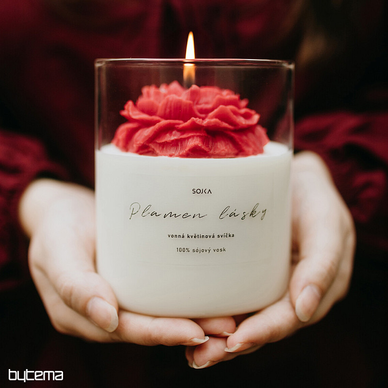 Dišeča cvetlična sveča FLAME OF LOVE s pokrovčkom