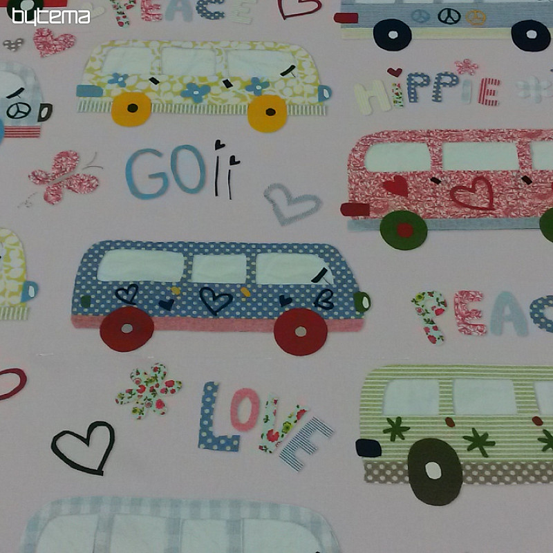 Otroška dekorativna tkanina HIPPIE CARS roza