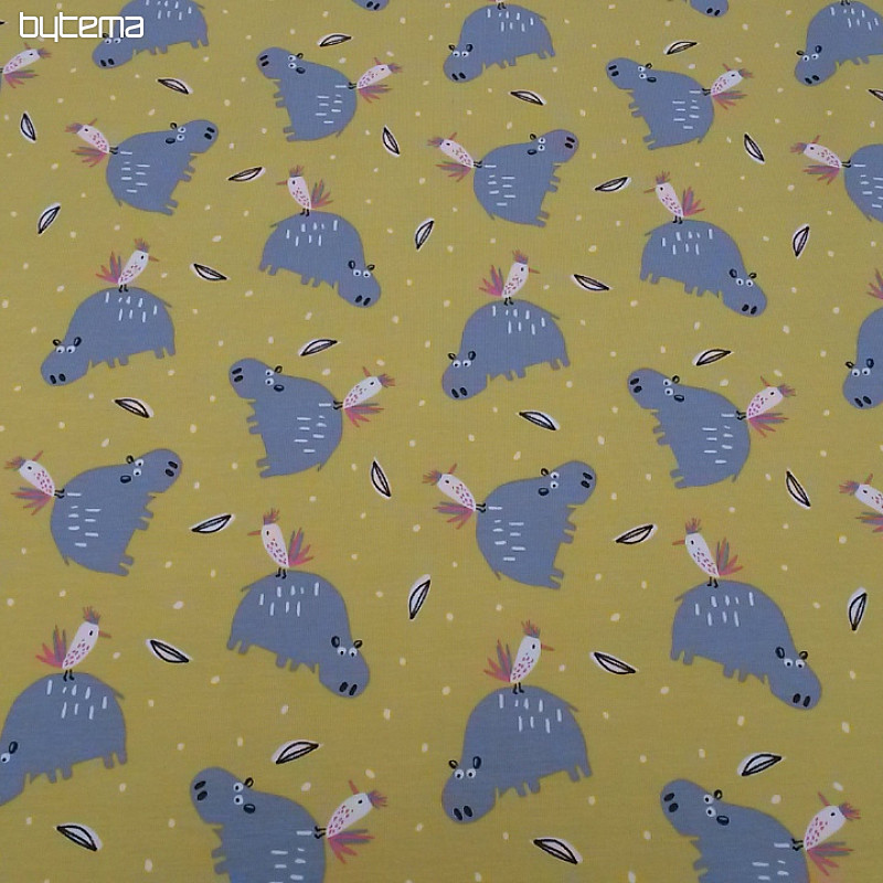 Bombažna pletenina potisk HIPPO HIPIZ rumena