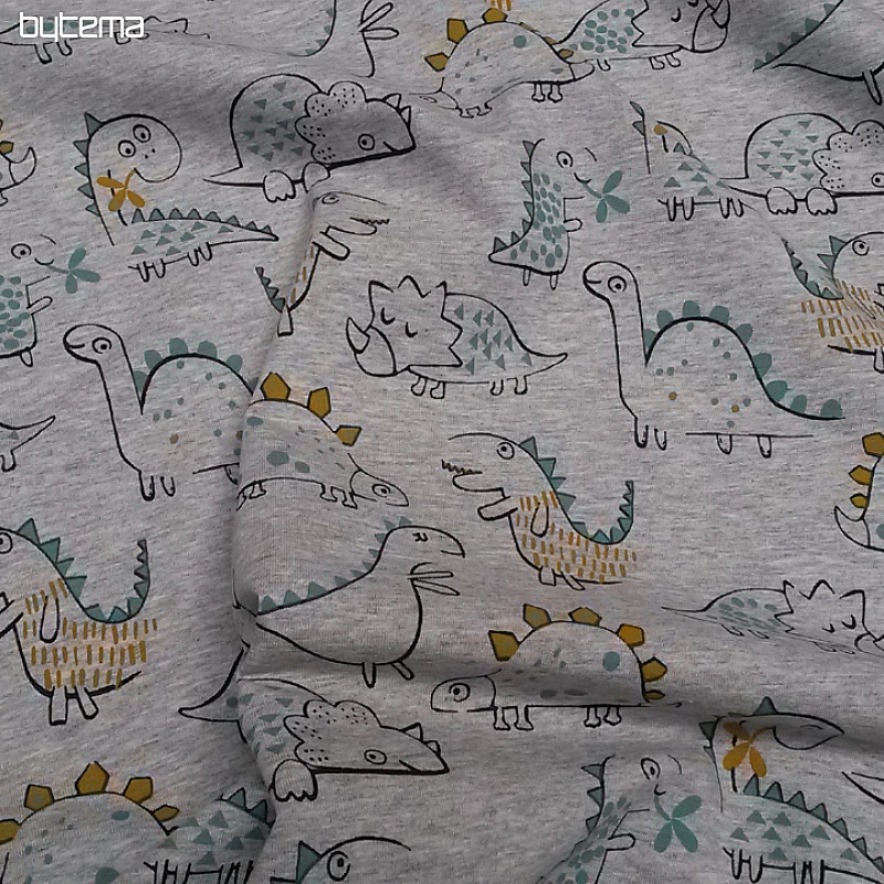 Bombažna pletenina s sivim potiskom DINOZAVRA