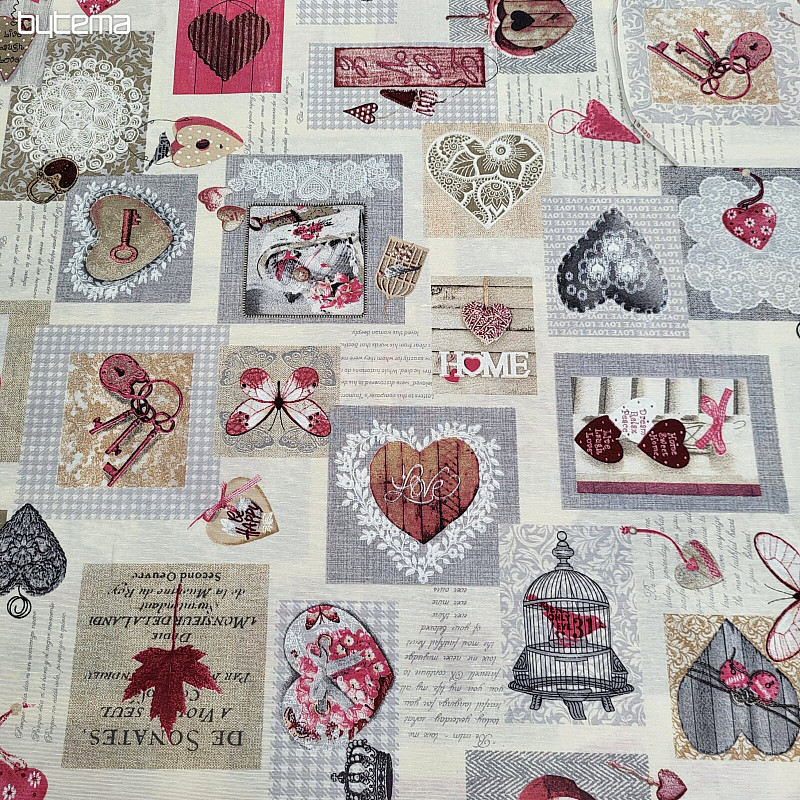 Dekorativna tkanina HEART SHABBY bordo