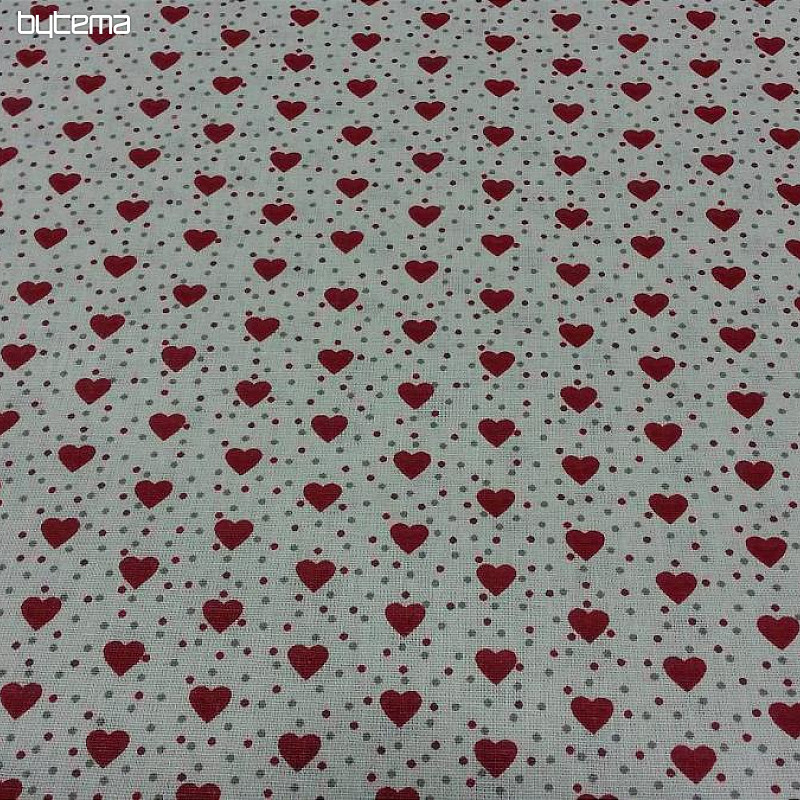 Bombažna tkanina MINI HEART 01 krem, rdeče srce