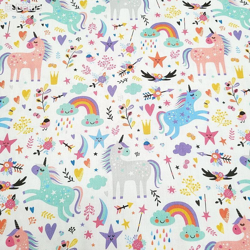 Otroški bombažni saten UNICORNS digitalni