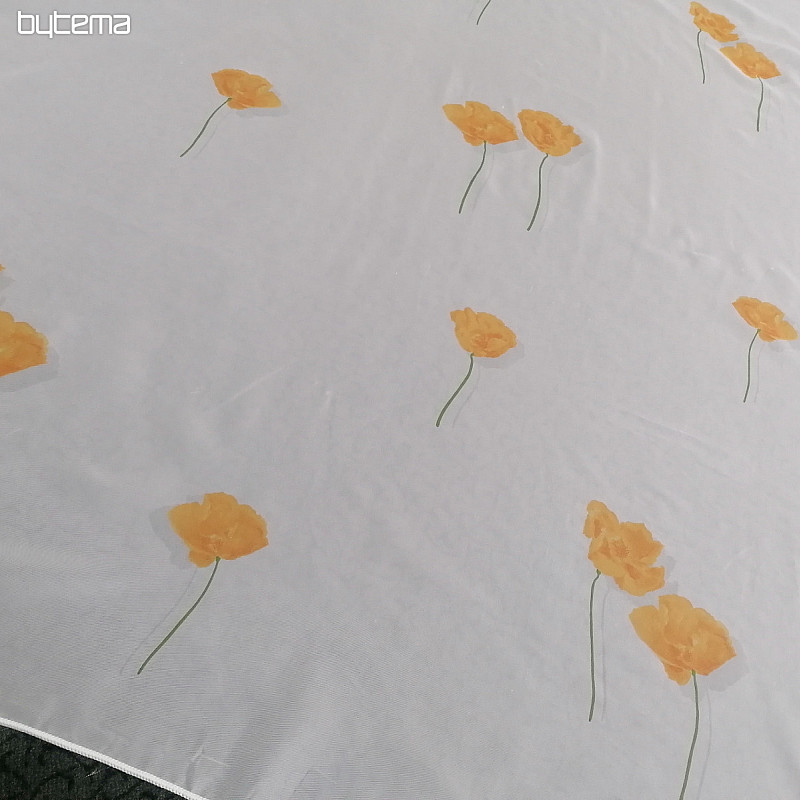 Bela voile zavesa - oranžni makovi