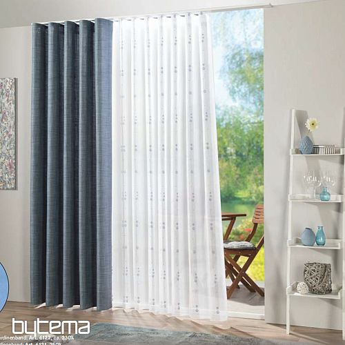 Voile zavesa z modro-sivim vezenjem Gerster 11115/800