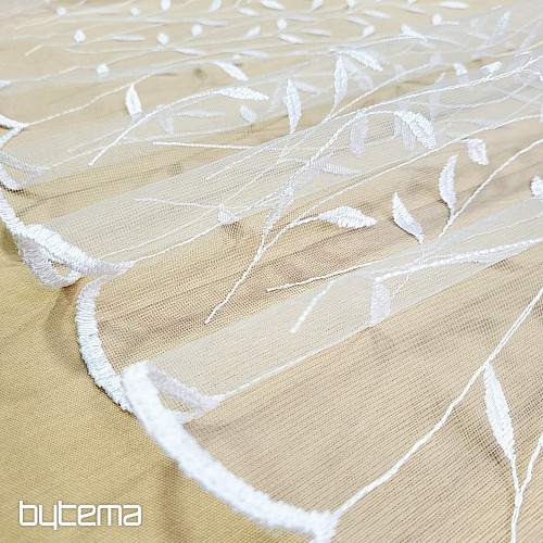 Vezena zavesa 527 BELA Z LISTOVI