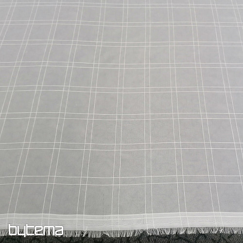 Voile zavesa belo karo s krem nitjo