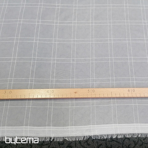 Voile zavesa belo karo s krem nitjo