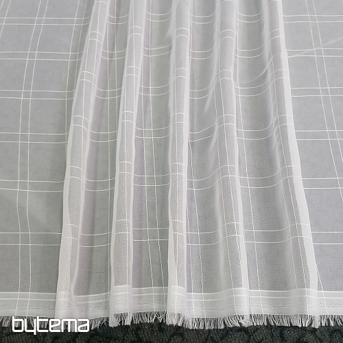 Voile zavesa belo karo s krem nitjo