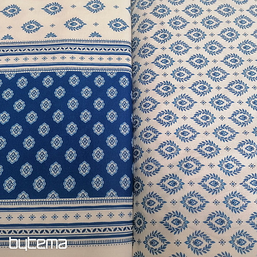 Bombažna tkanina FOLK BLUE LEAVES