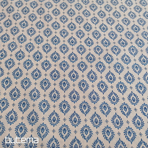 Bombažna tkanina FOLK BLUE LEAVES