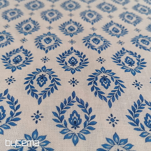 Bombažna tkanina FOLK BLUE LEAVES