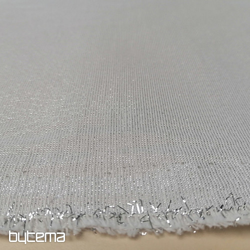 Božično dekorativno blago Božiček z lureksom belo-srebrno