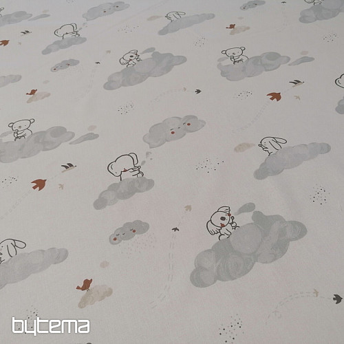 Bombažna tkanina Živali na oblaku - bela