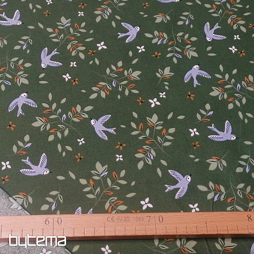 Bombažna tkanina Birds kaki