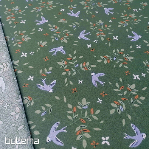 Bombažna tkanina Birds kaki