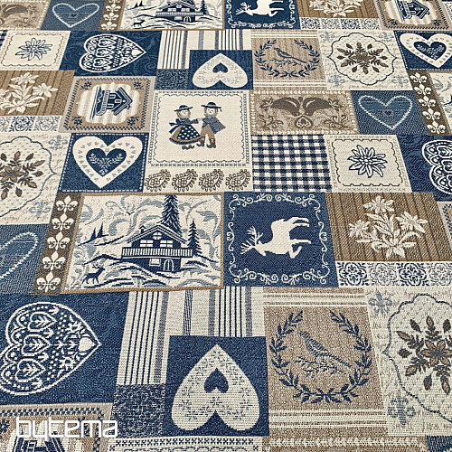Dekorativna žakard tkanina PATCHWORK HEARTS BLUE